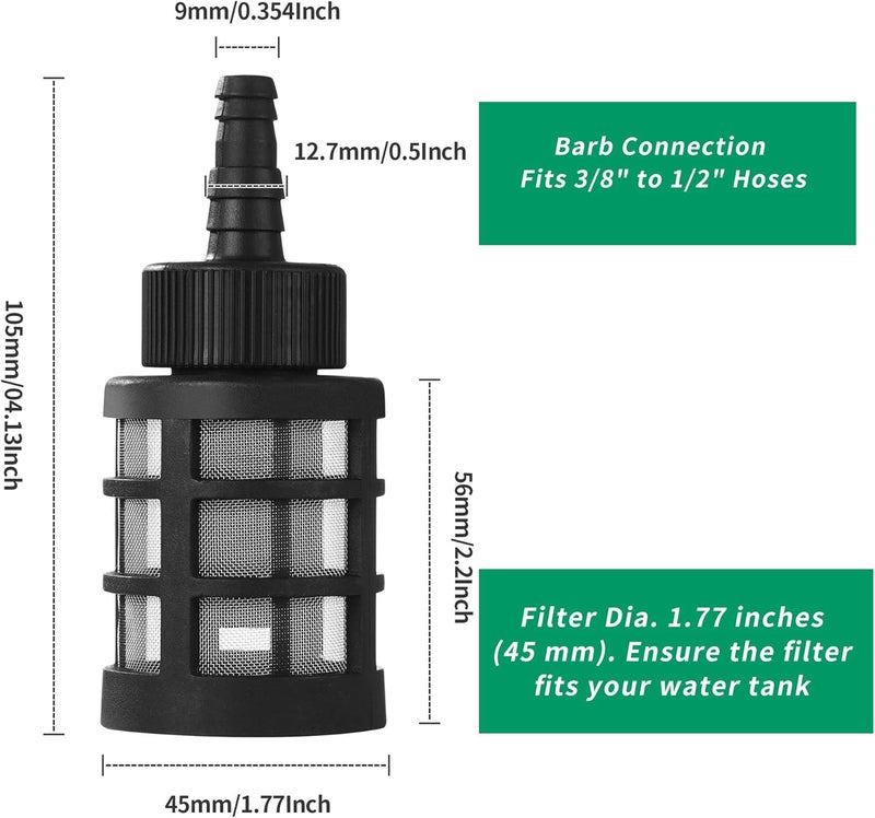 Opzour 2 Pack Household Hose Filters, Fit 3/8" to 1/2" ID. Hoses, 60 Mesh Stainless Steel Inlet Strainer (1.77Inch / 45mm OD.) with Check Valve for Sprayers, Car Washers, Oil Pumps, and Industrial Equipment - Image 4